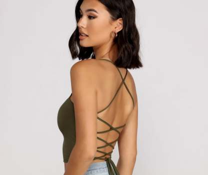Step Up Crop Lace-Up Top - Lady Occasions