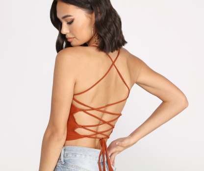 Step Up Crop Lace-Up Top - Lady Occasions