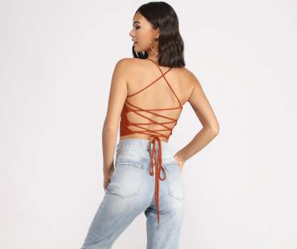 Step Up Crop Lace-Up Top - Lady Occasions