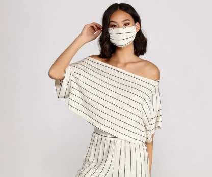 Reusable Striped Face Mask with Earloops - Lady Occasions