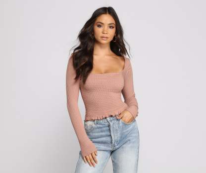 Ribbed And Smocked Square Neck Crop Top - Lady Occasions