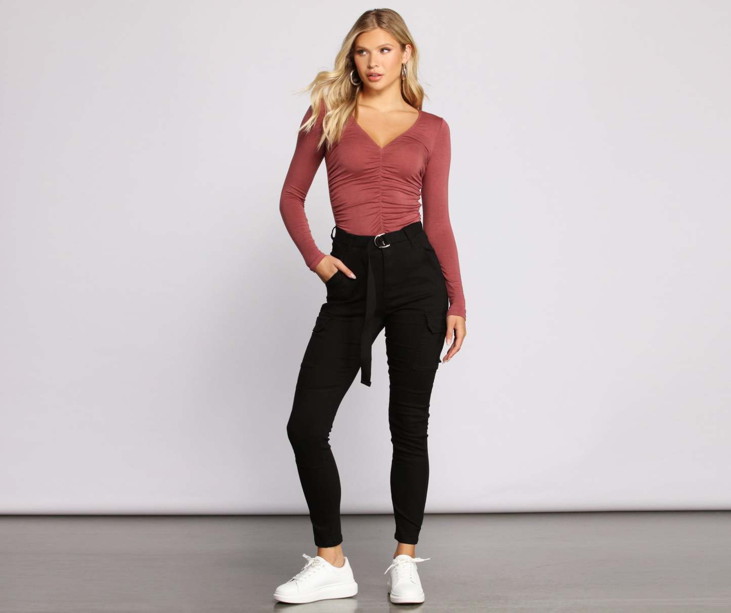 Ruched V Neck Jersey Knit Crop Top - Lady Occasions