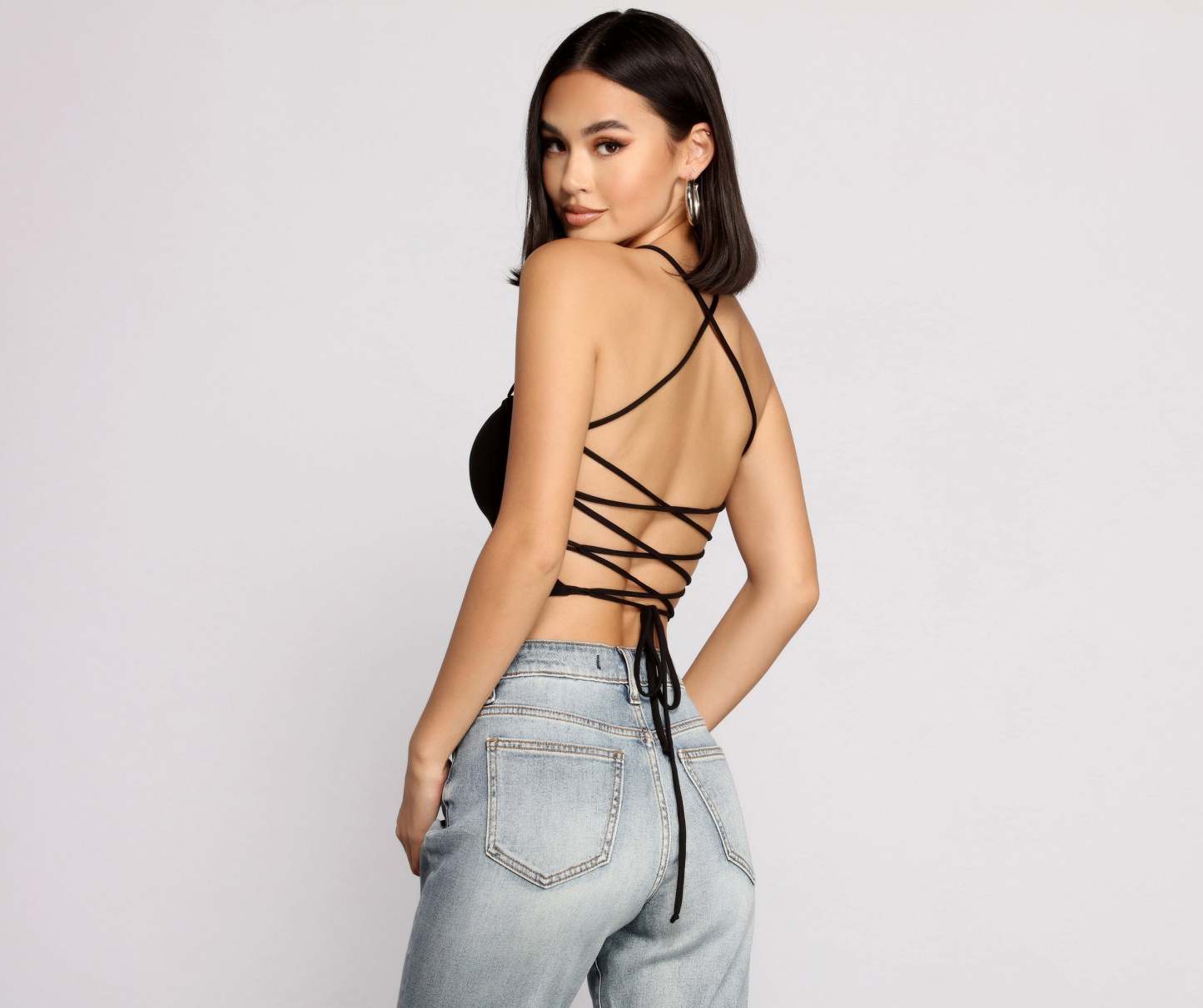 Step Up Crop Lace-Up Top - Lady Occasions