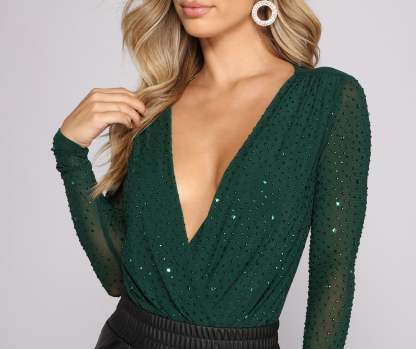 Major Bling Heat Stone Mesh Bodysuit - Lady Occasions