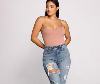 Keeping Knit Basic Asymmetrical Strap Bodysuit - Lady Occasions