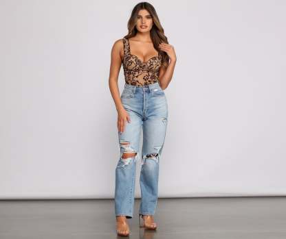 Floral Stunner Flocked Bustier Bodysuit - Lady Occasions