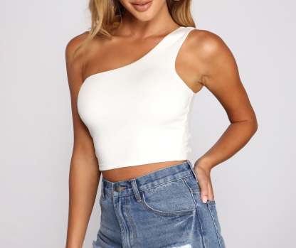 Sultry Style One-Shoulder Crop Top - Lady Occasions