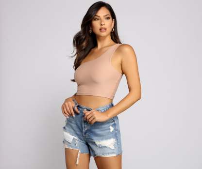 Sultry Style One-Shoulder Crop Top - Lady Occasions