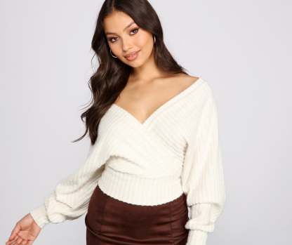Need For Glam Surplice Ribbed Top - Lady Occasions