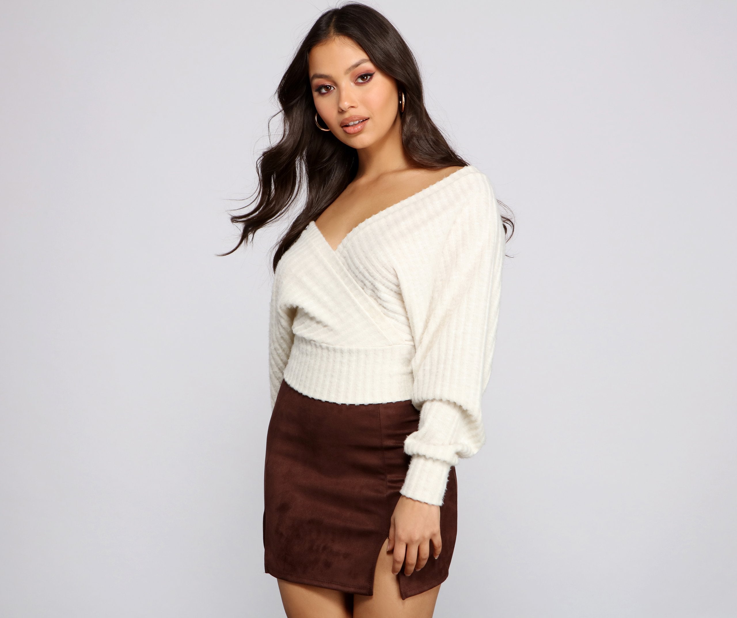 Need For Glam Surplice Ribbed Top - Lady Occasions