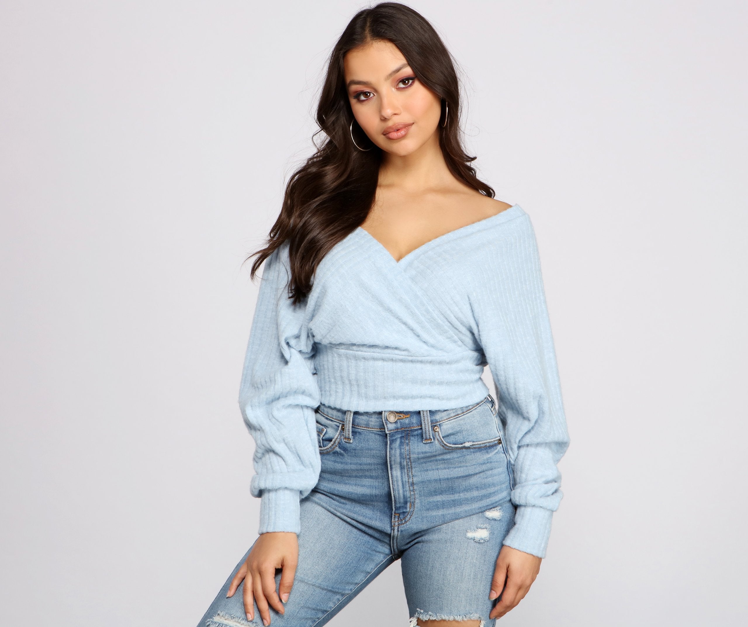 Need For Glam Surplice Ribbed Top - Lady Occasions