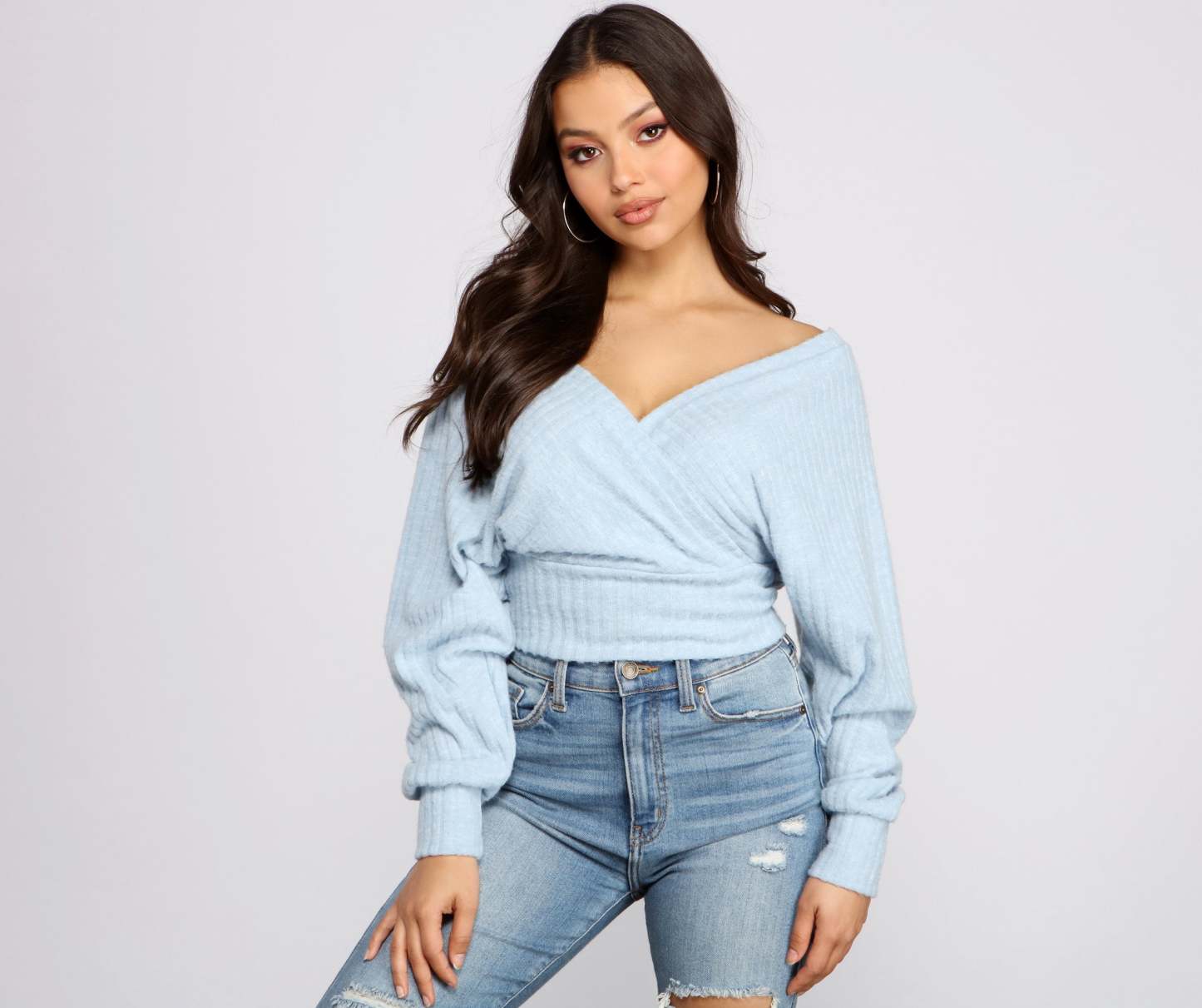 Need For Glam Surplice Ribbed Top - Lady Occasions
