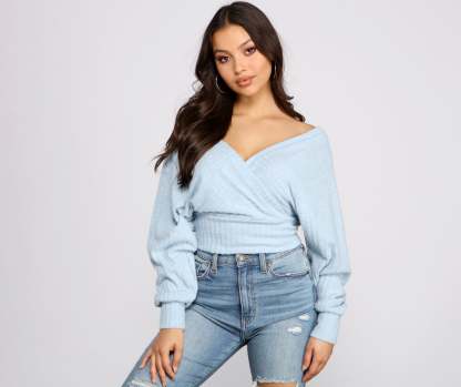 Need For Glam Surplice Ribbed Top - Lady Occasions