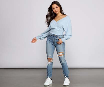 Need For Glam Surplice Ribbed Top - Lady Occasions