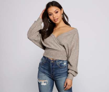 Need For Glam Surplice Ribbed Top - Lady Occasions