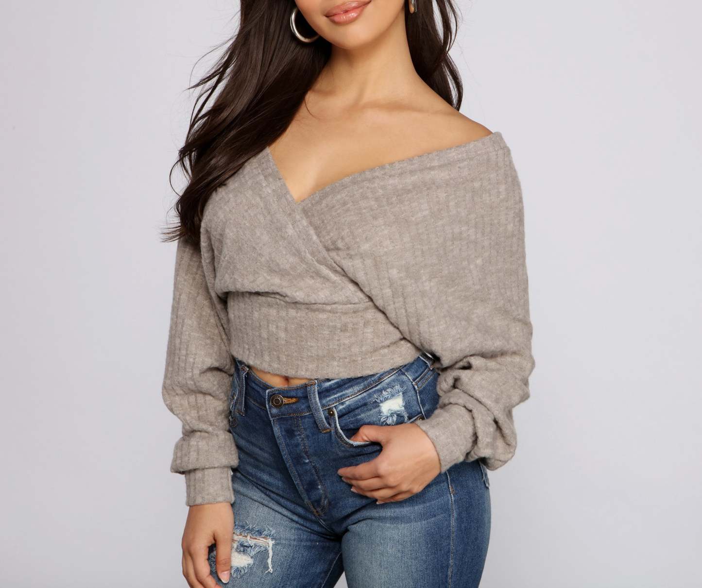 Need For Glam Surplice Ribbed Top - Lady Occasions