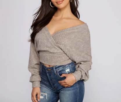 Need For Glam Surplice Ribbed Top - Lady Occasions