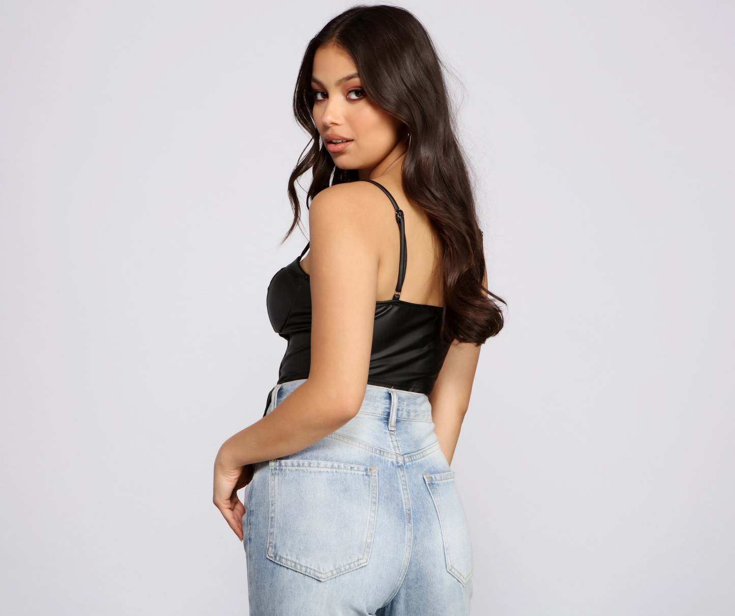 Edgy Glam Cropped Faux Leather Bustier - Lady Occasions