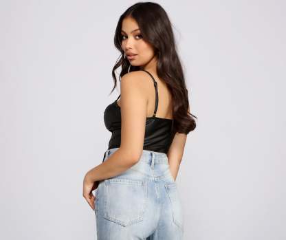 Edgy Glam Cropped Faux Leather Bustier - Lady Occasions