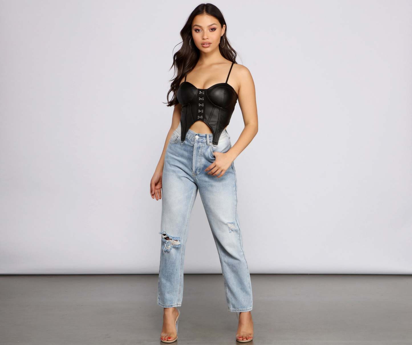 Edgy Glam Cropped Faux Leather Bustier - Lady Occasions