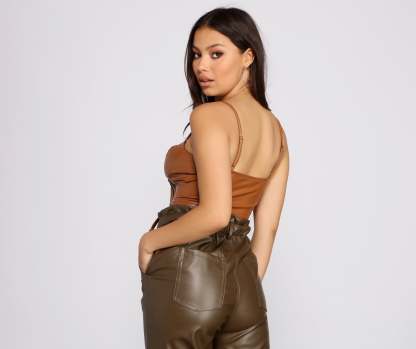 Edgy Glam Cropped Faux Leather Bustier - Lady Occasions