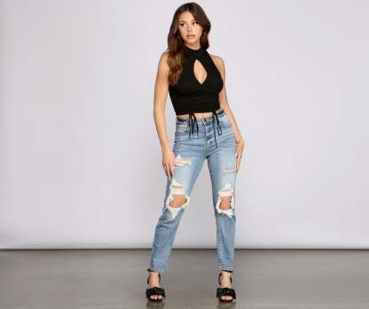 Key To Glam Ruched Ribbed Crop Top - Lady Occasions