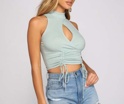 Key To Glam Ruched Ribbed Crop Top - Lady Occasions