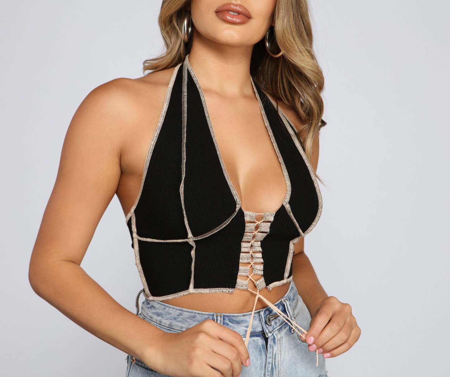 Taking The Plunge Ribbed Knit Halter Top - Lady Occasions