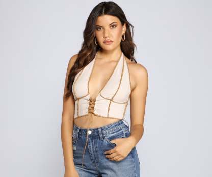 Taking The Plunge Ribbed Knit Halter Top - Lady Occasions