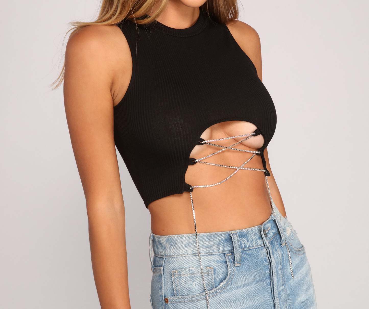 Luxe Vibes Rhinestone Lace-Up Top - Lady Occasions