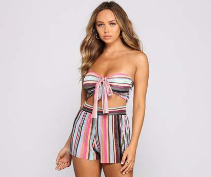 Trendy Pleated And Striped Tube Top - Lady Occasions