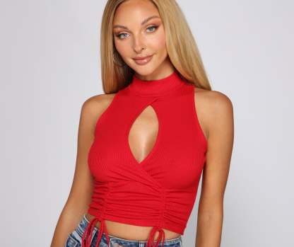 Key To Glam Ruched Ribbed Crop Top - Lady Occasions