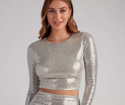 Major Shine Sequin Crop Top - Lady Occasions