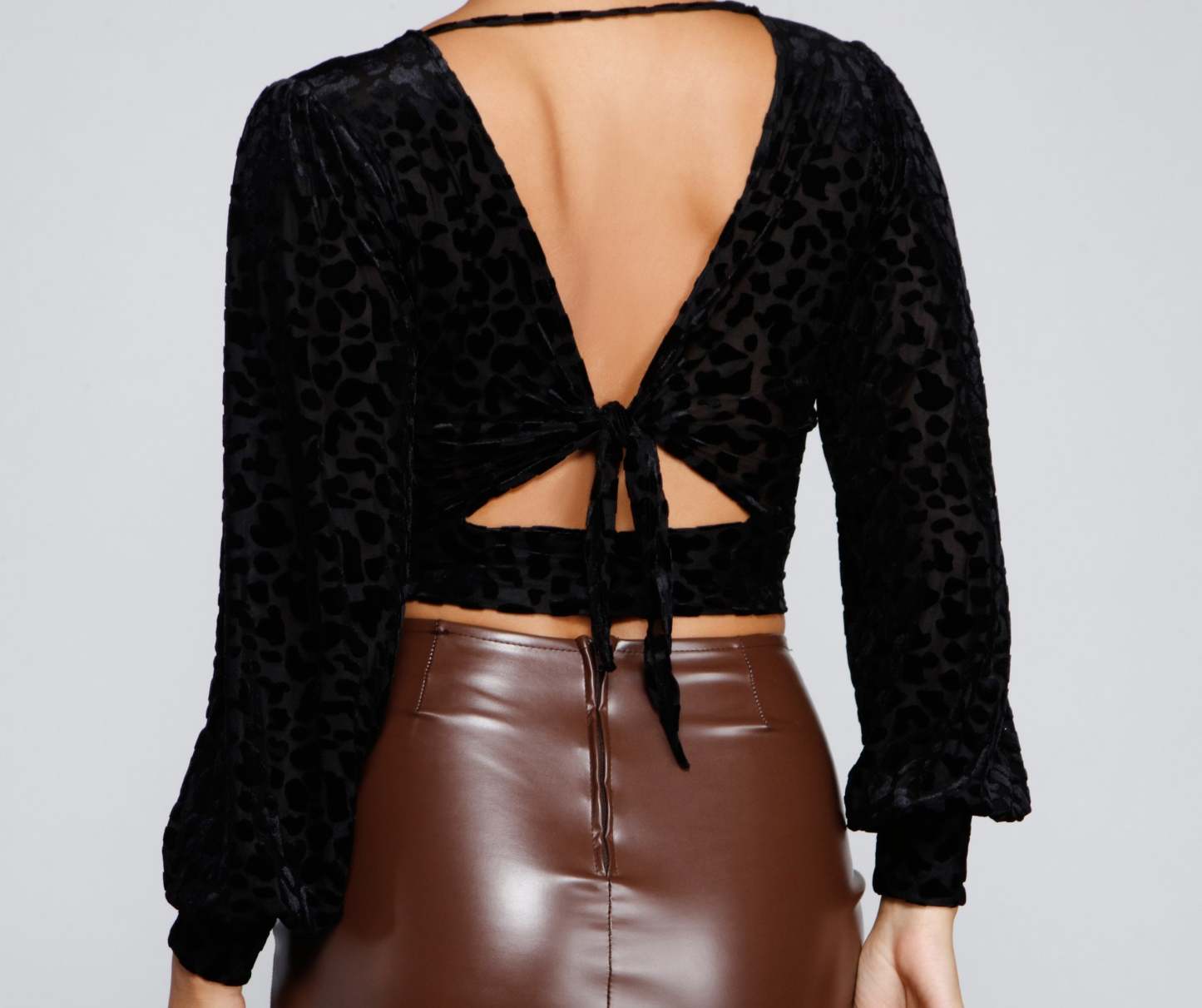 Feelin' Chic Flocked Velvet Crop Top - Lady Occasions