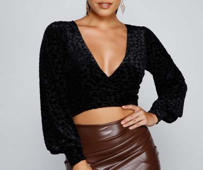 Feelin' Chic Flocked Velvet Crop Top - Lady Occasions