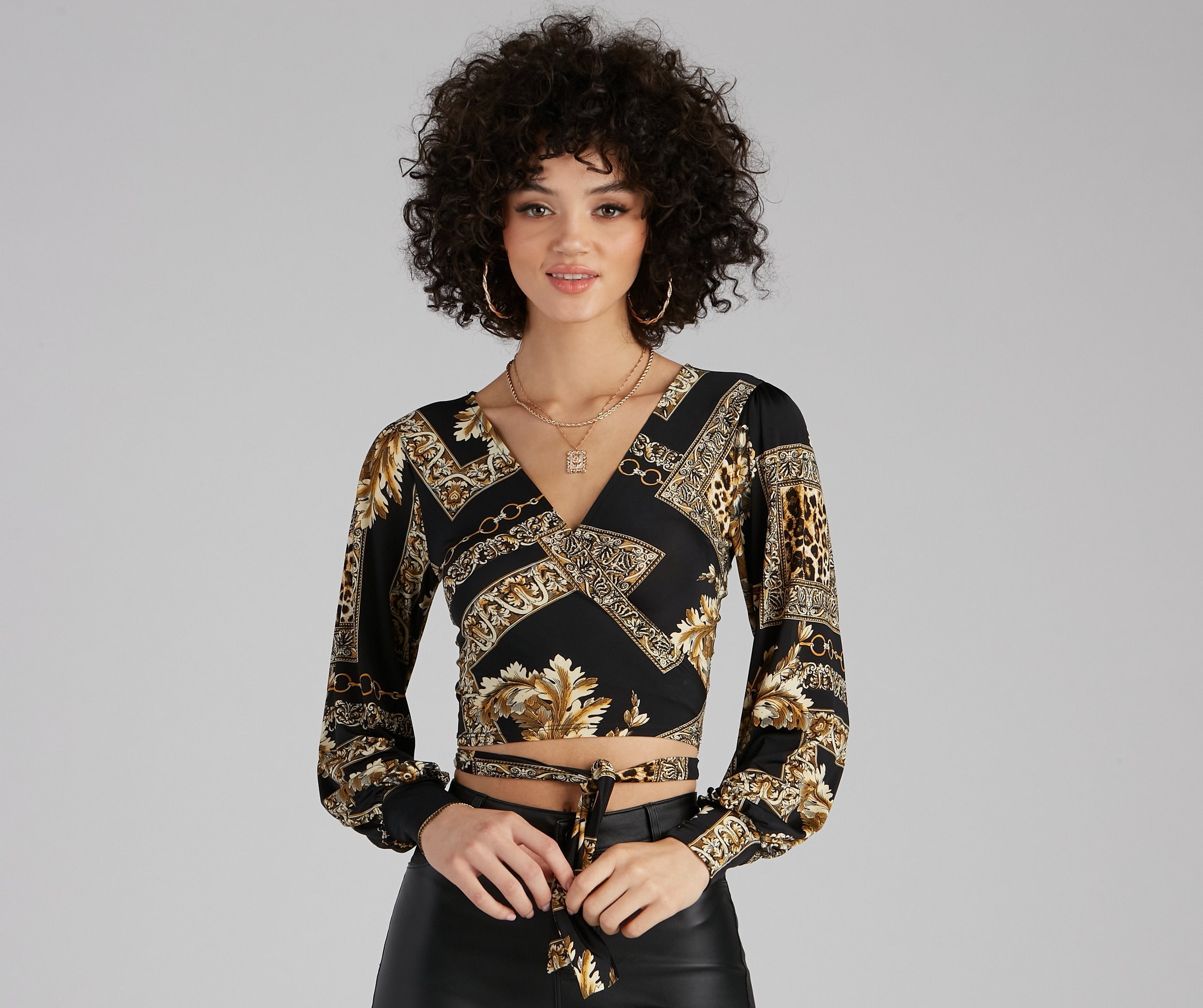 Royal Wraps Scroll Cheetah Print Top - Lady Occasions