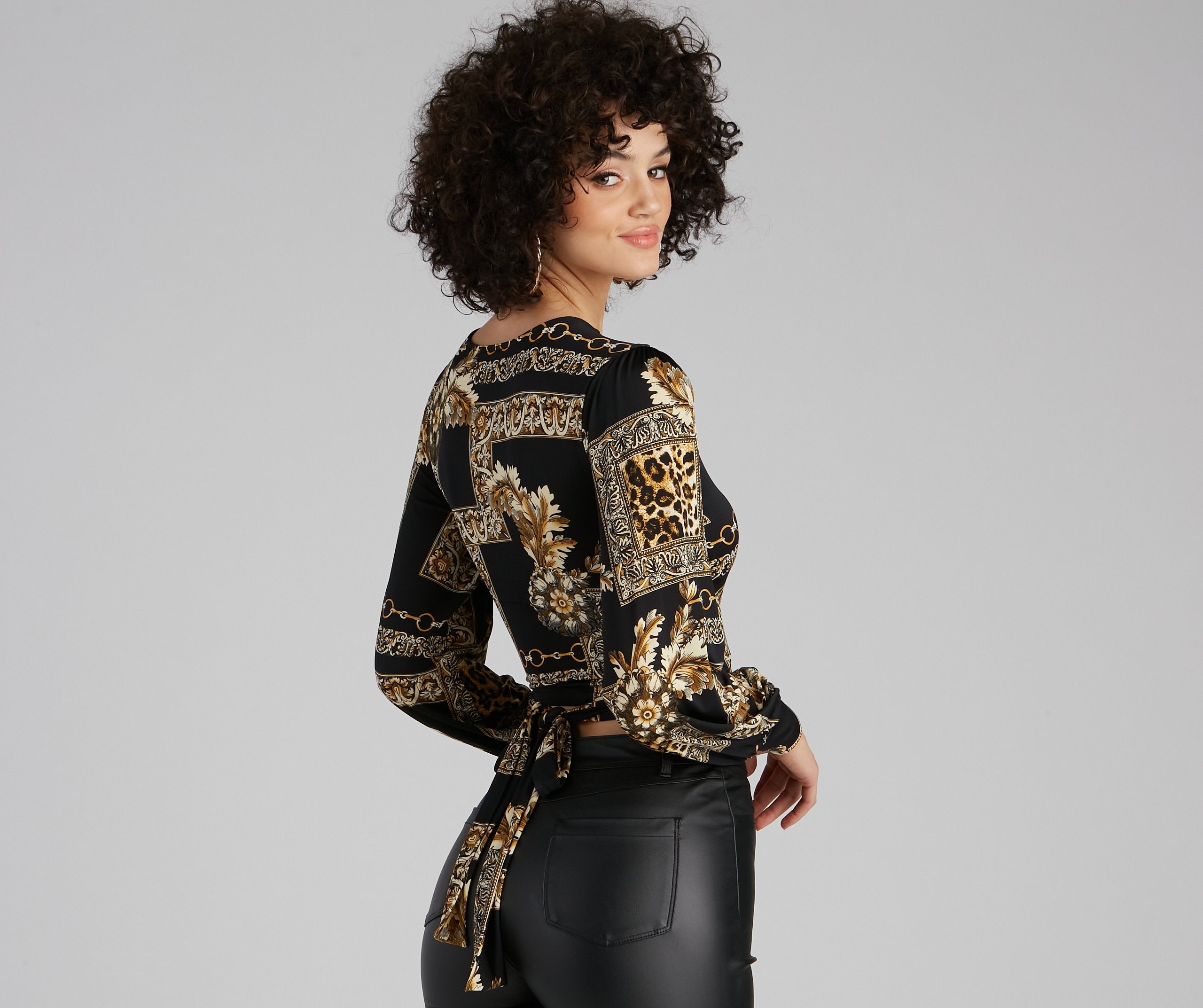 Royal Wraps Scroll Cheetah Print Top - Lady Occasions