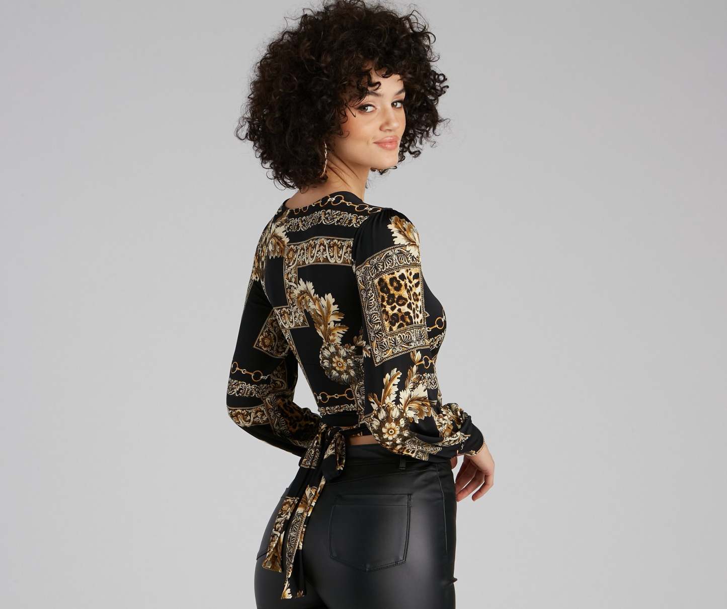 Royal Wraps Scroll Cheetah Print Top - Lady Occasions