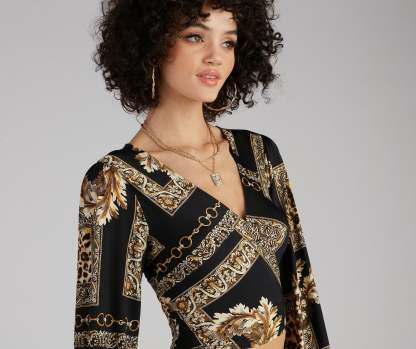 Royal Wraps Scroll Cheetah Print Top - Lady Occasions
