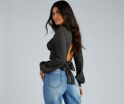 Keyhole Cutie Waffle Knit Crop Top - Lady Occasions