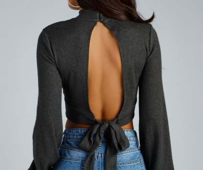 Keyhole Cutie Waffle Knit Crop Top - Lady Occasions
