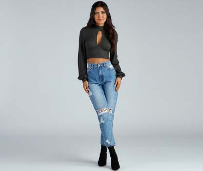 Keyhole Cutie Waffle Knit Crop Top - Lady Occasions