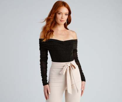 Keeping Knit Glam Glitter Bodysuit - Lady Occasions