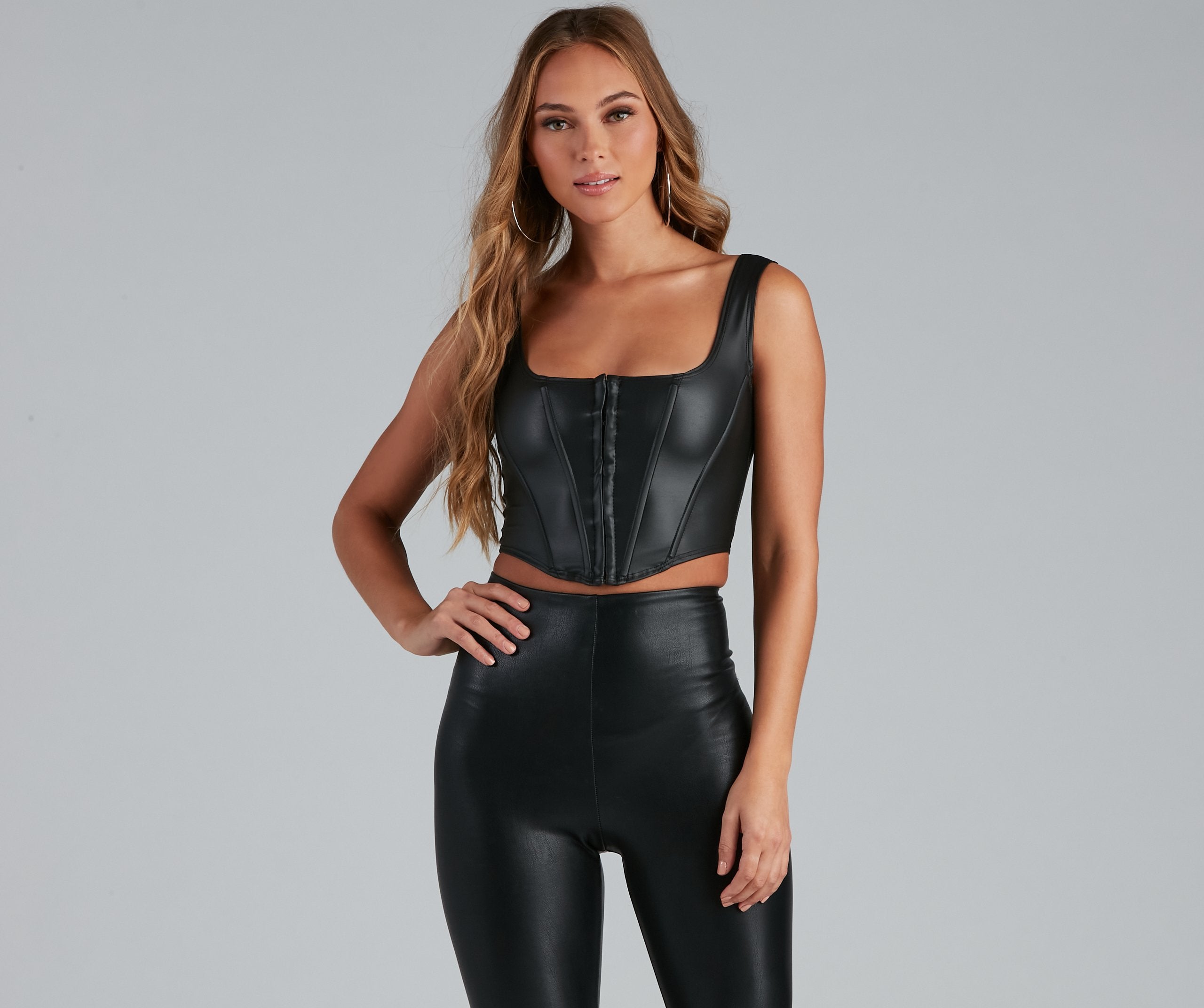 Cute Corset Faux Leather Crop Top - Lady Occasions