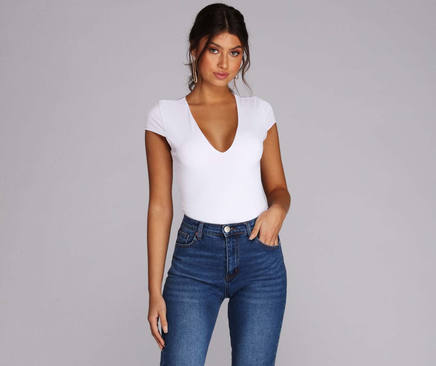 Basic V Neck Bodysuit - Lady Occasions