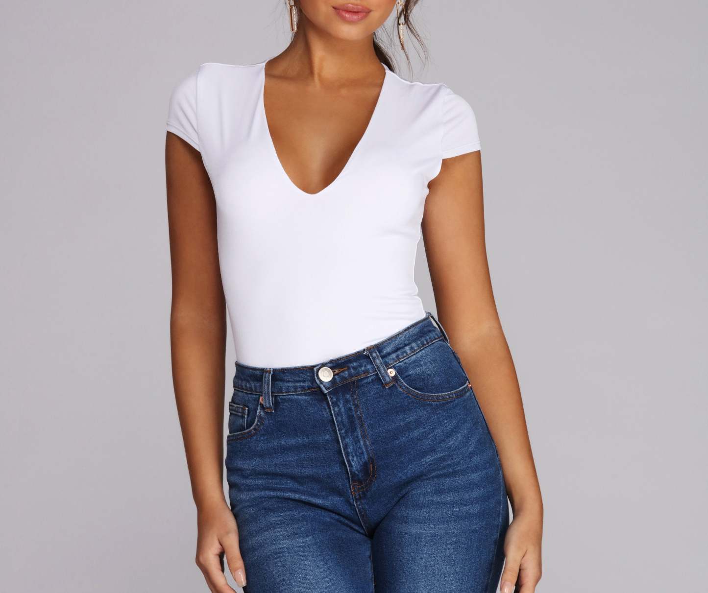 Basic V Neck Bodysuit - Lady Occasions