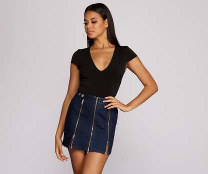 Basic V Neck Bodysuit - Lady Occasions