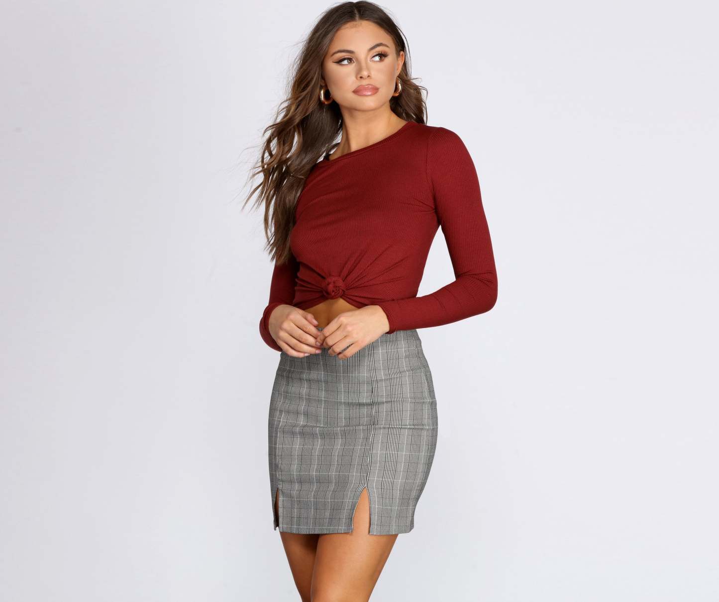 Knot Front Ribbed Knit Crop Top - Lady Occasions