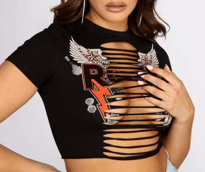 Girls Who Rock Slashed Tee - Lady Occasions