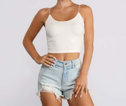 Basic Scoop Neck Ribbed Knit Tank Top - Lady Occasions